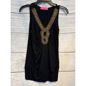 Pookie & Sebastian Beaded Black Sleeveless Top Size S